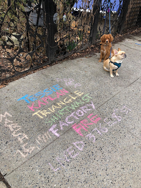 Christine Arax + 2 dogs chalk for Tessie Kaplan